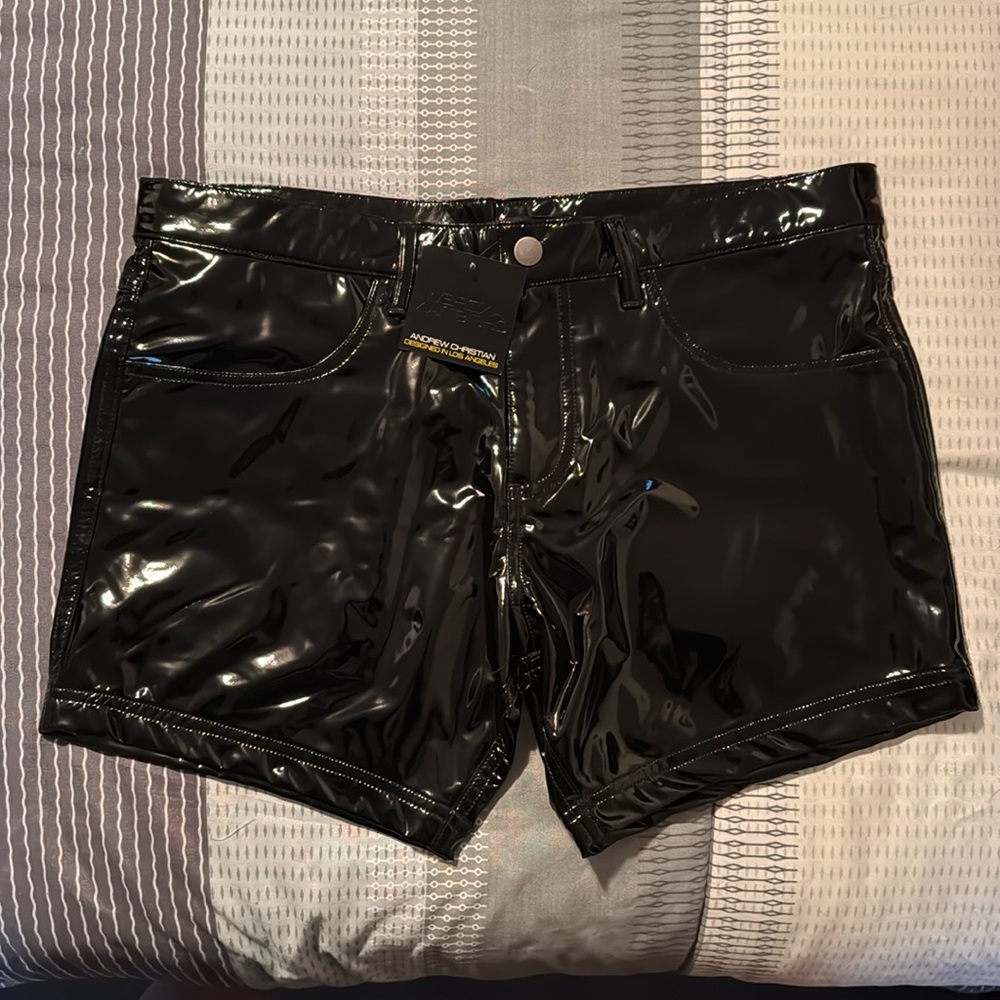 Andrew Christian Black Faux Leather Shorts
